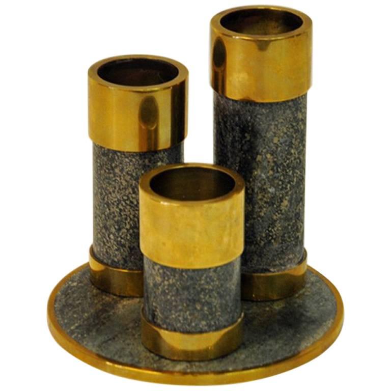 Saulo Candleholder Set of Three Made of Stone/ Brass, 1970s, Sulitjelma, Norway