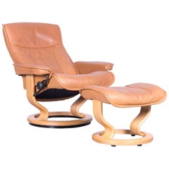 Ekornes Stressless President S Armchair and Footstool Set Brown Leather Recliner
