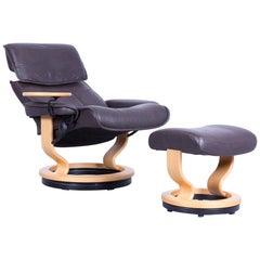 Ekornes Stressless Admiral Armchair & Footstool Set Brown Leather Recliner Chair