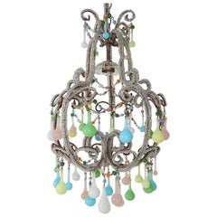 Antique Rainbow Colors Opaline Drops Beaded Chandelier, circa 1920