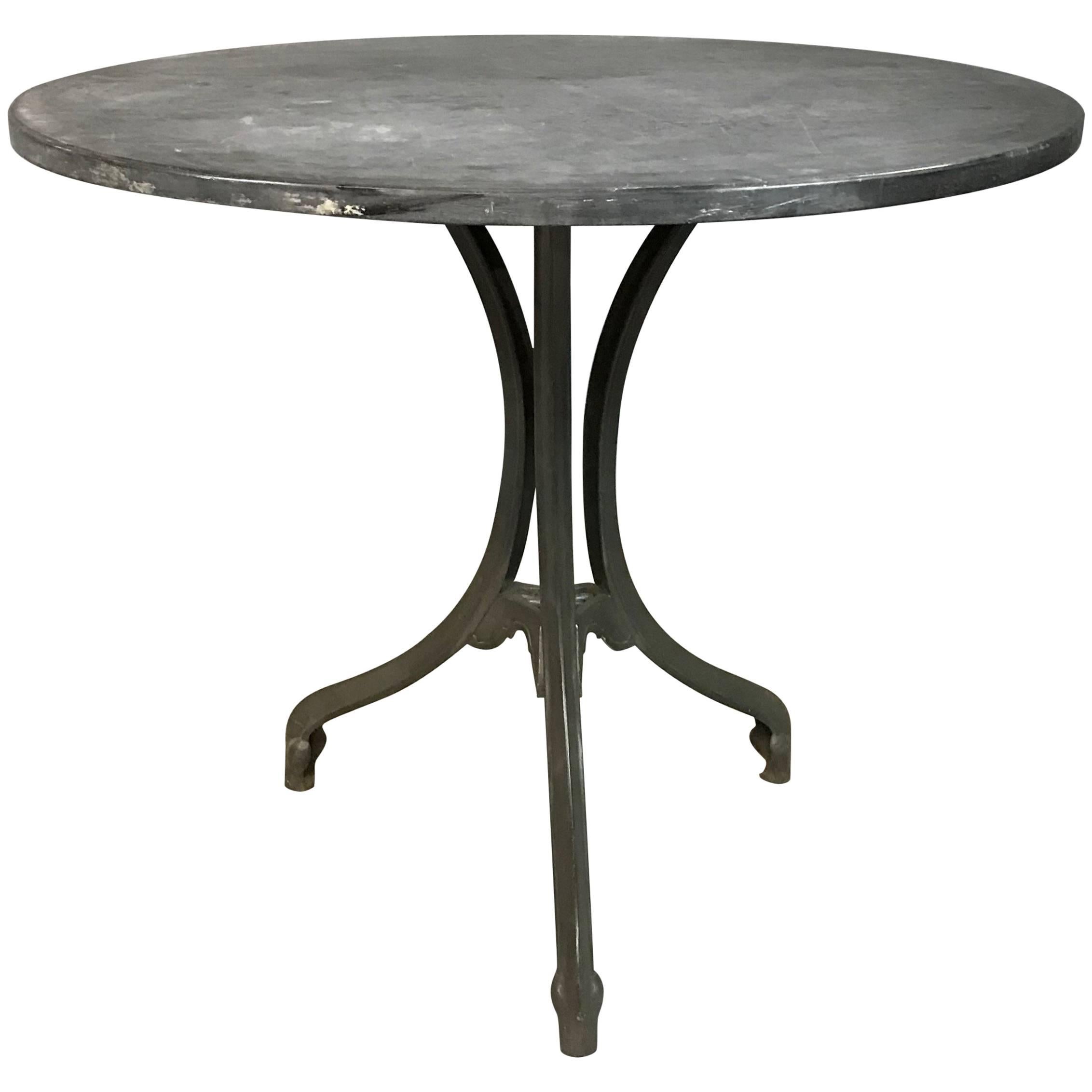 Oval Black Slate and Cast Iron Pedestal Café Bistro Dining Table