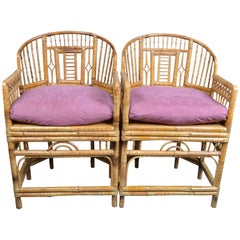 Pair of Vintage Brighton Chinoiserie Rattan Bamboo Armchairs