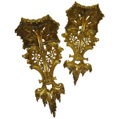 18th century Chippendale Giltwood English Wall Bracket, Pair