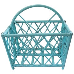 Vintage Bamboo Beach Blue Colored Magazine Rack Books Newspaper Pretty Piece