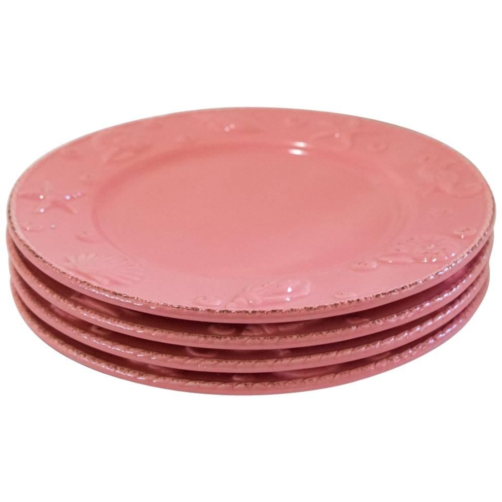 Dainty Set of Four Punch Pink Seashell Design Tableware, Add a Pop of Spring