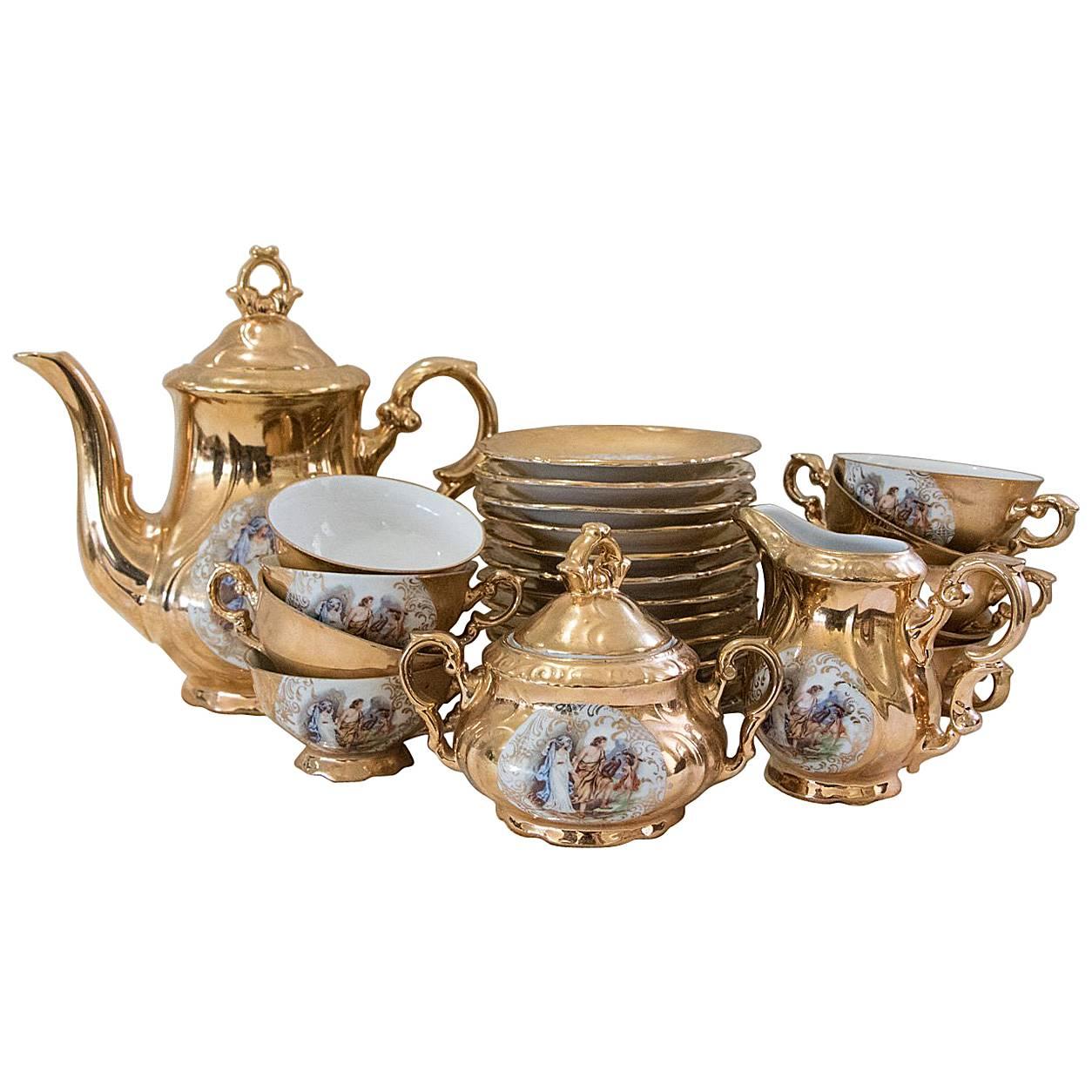 Royal 22-Karat Gold Set of Stamped Bavaria Tea Set Beautiful Hand-Painted Design