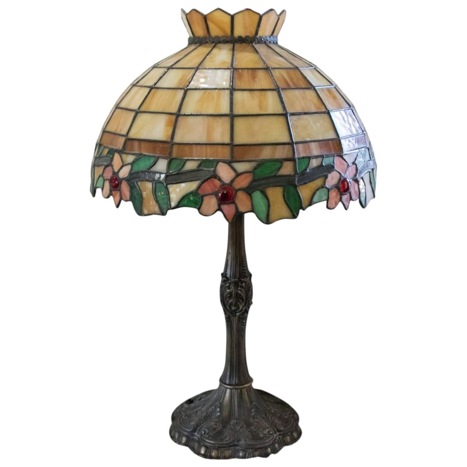 Vintage 1940s Art Deco Tiffany Style Fabulous Colors Lamp Lights Soft Glow