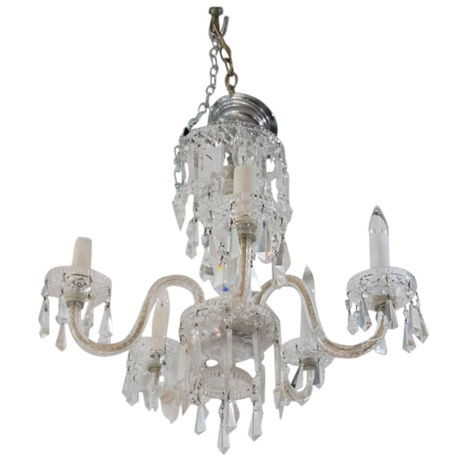 ON SALE NOW!! 1920s Waterford Style Fantastic! Cut Crystal Five-Arm Chandelier For Sale