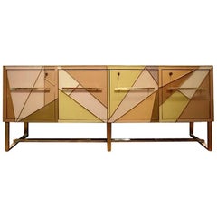 Multicolored Modern Opaline Glass Italian Chest with Brass Fittings, 1970s
