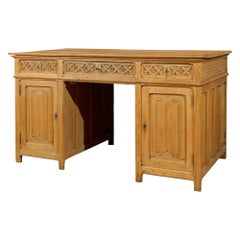 Gothic Revival English Desk of Bleached Oak with Linenfold Motifs, circa 1830