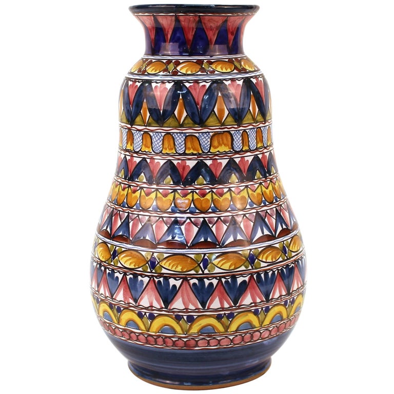 Italian De Marinis Vietri Geometric Earthenware Pottery Vase at 1stDibs