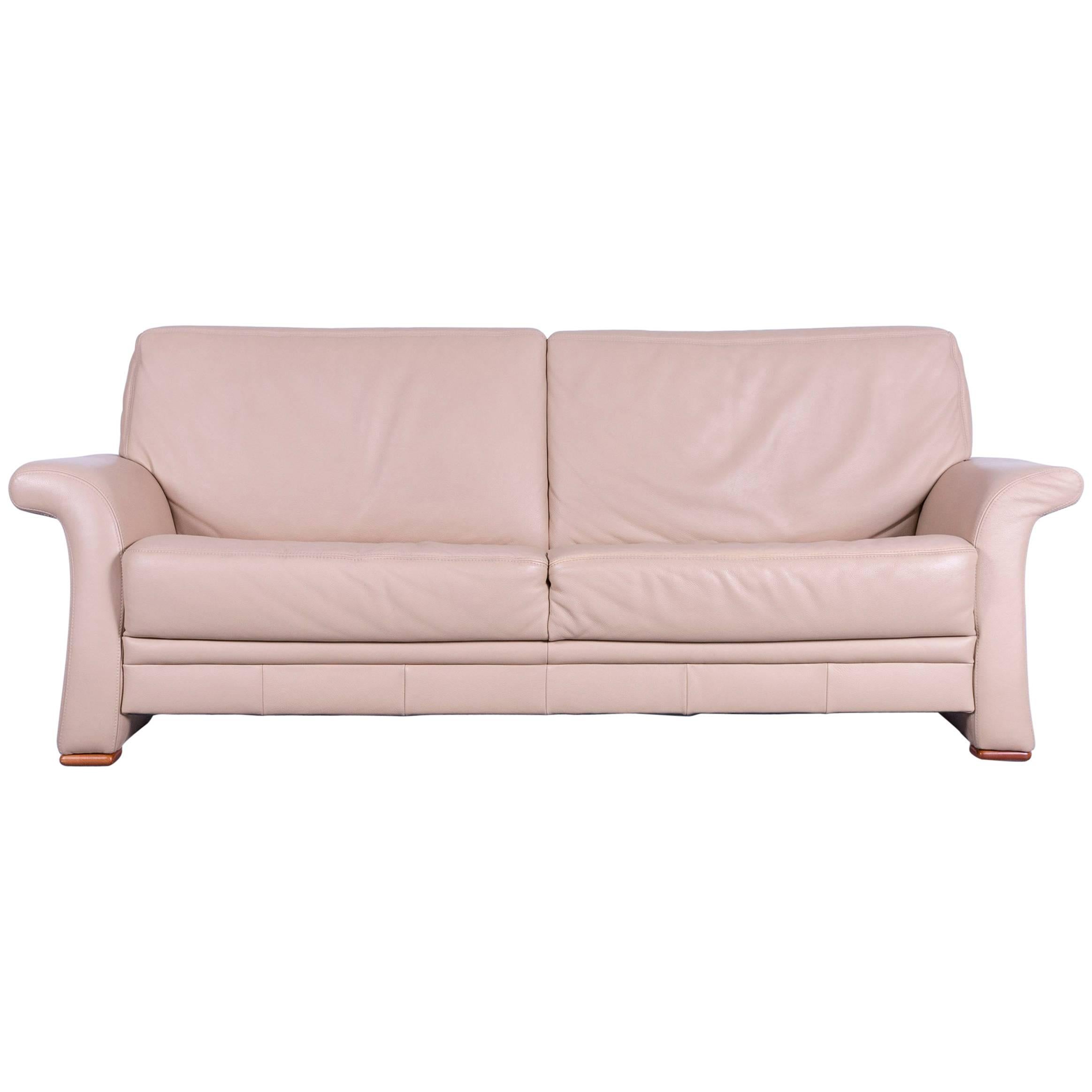 Euri Collection Designer Leather Sofa Three-Seat Beige