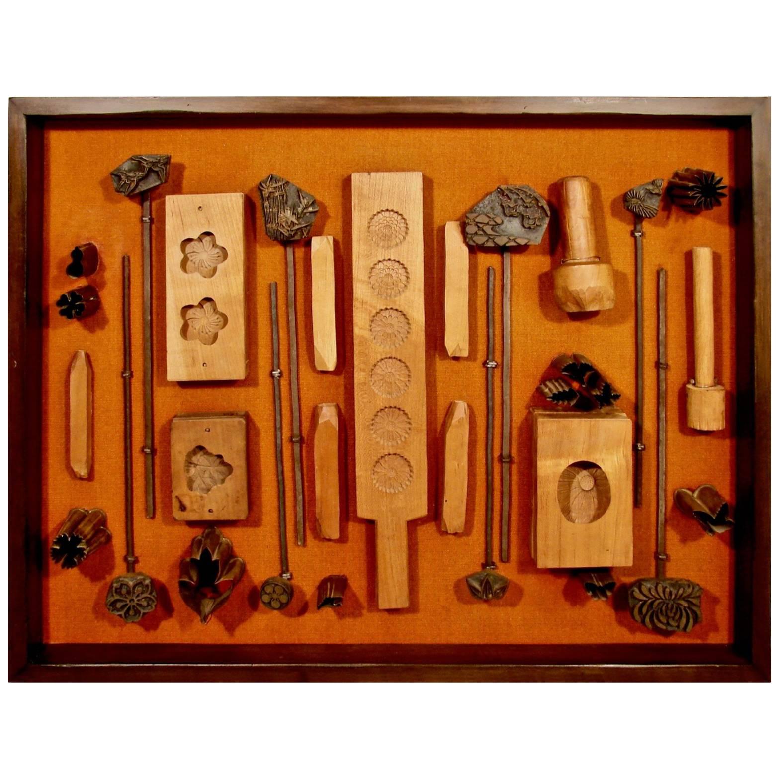 Assembled Group of Vintage Japanese Cookie and Tea Cake Molds in Shadow Box