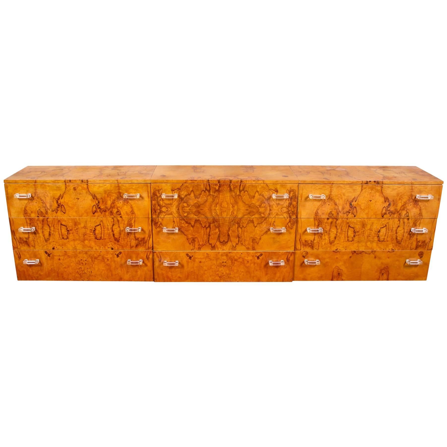 Custom Burl Wood Triple Sideboard or Dresser