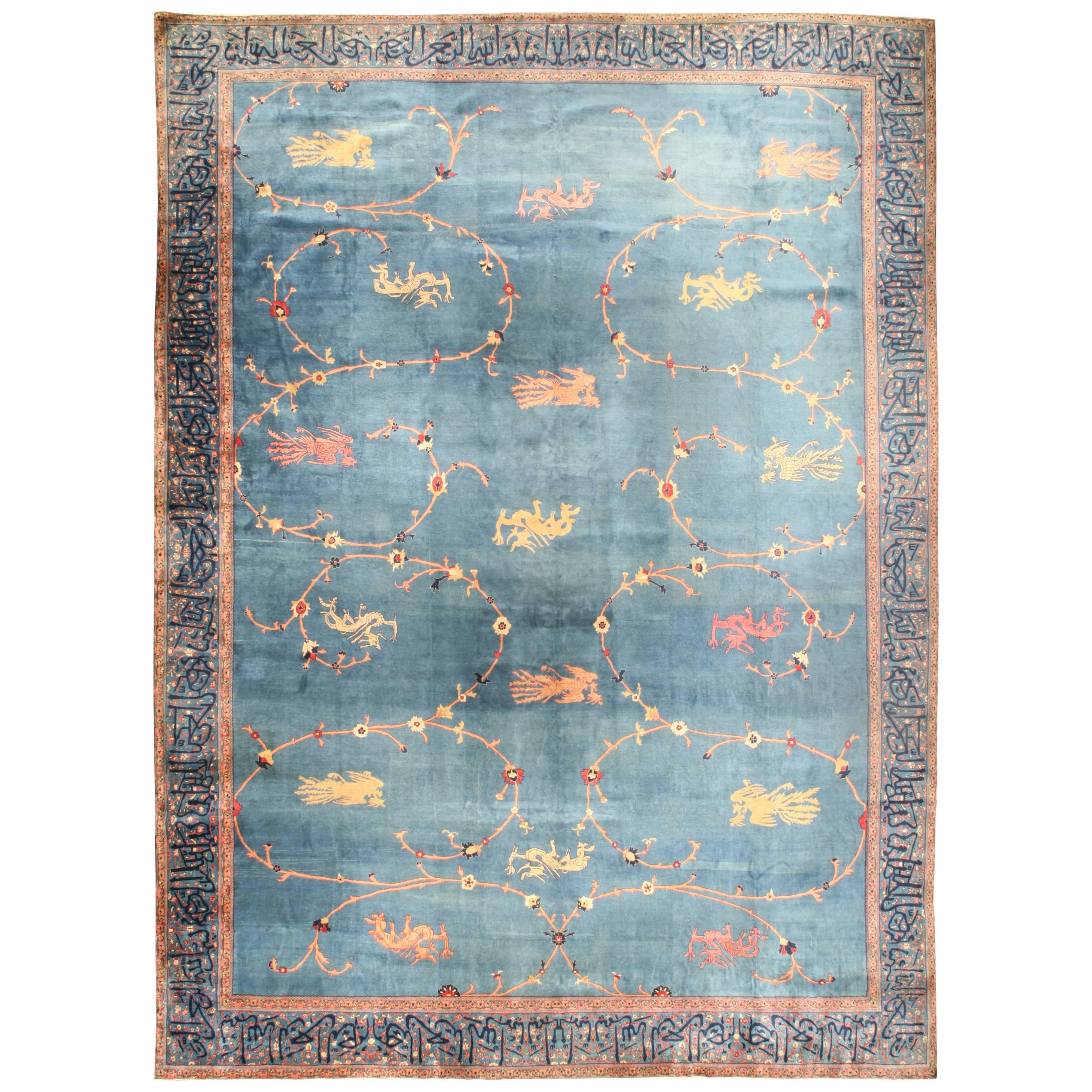 Tapis bleu indien ancien surdimensionné