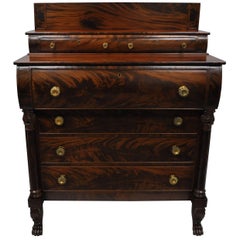 Antique American Empire Crotch Mahogany Chest Drawers Step Back Dresser Paw Feet