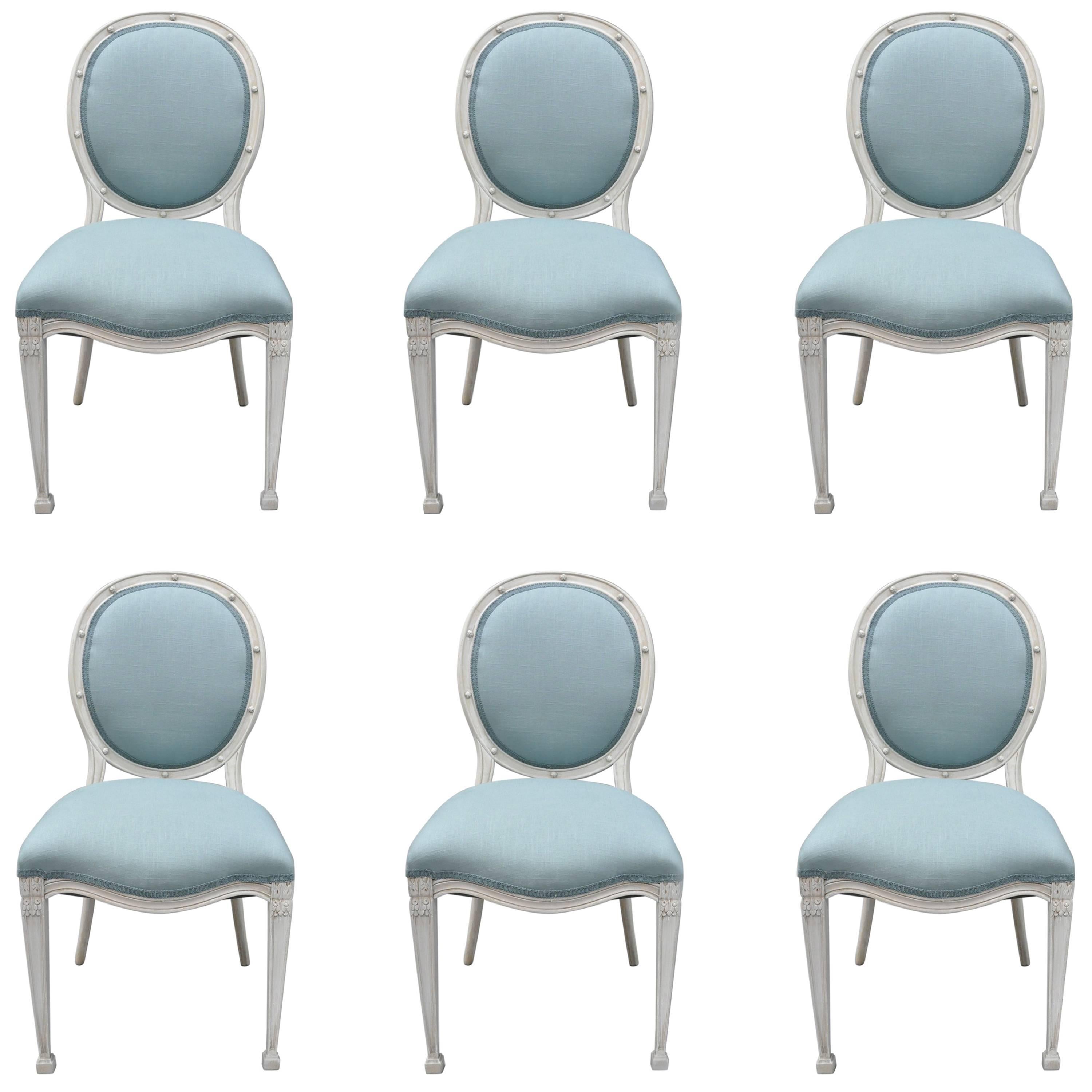 French Regency Neoclassical Style Dining Chairs, Set of Six