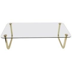 1960s Long Mascheroni Style Glass and Nickel Chrome Sled Leg Coffee Table
