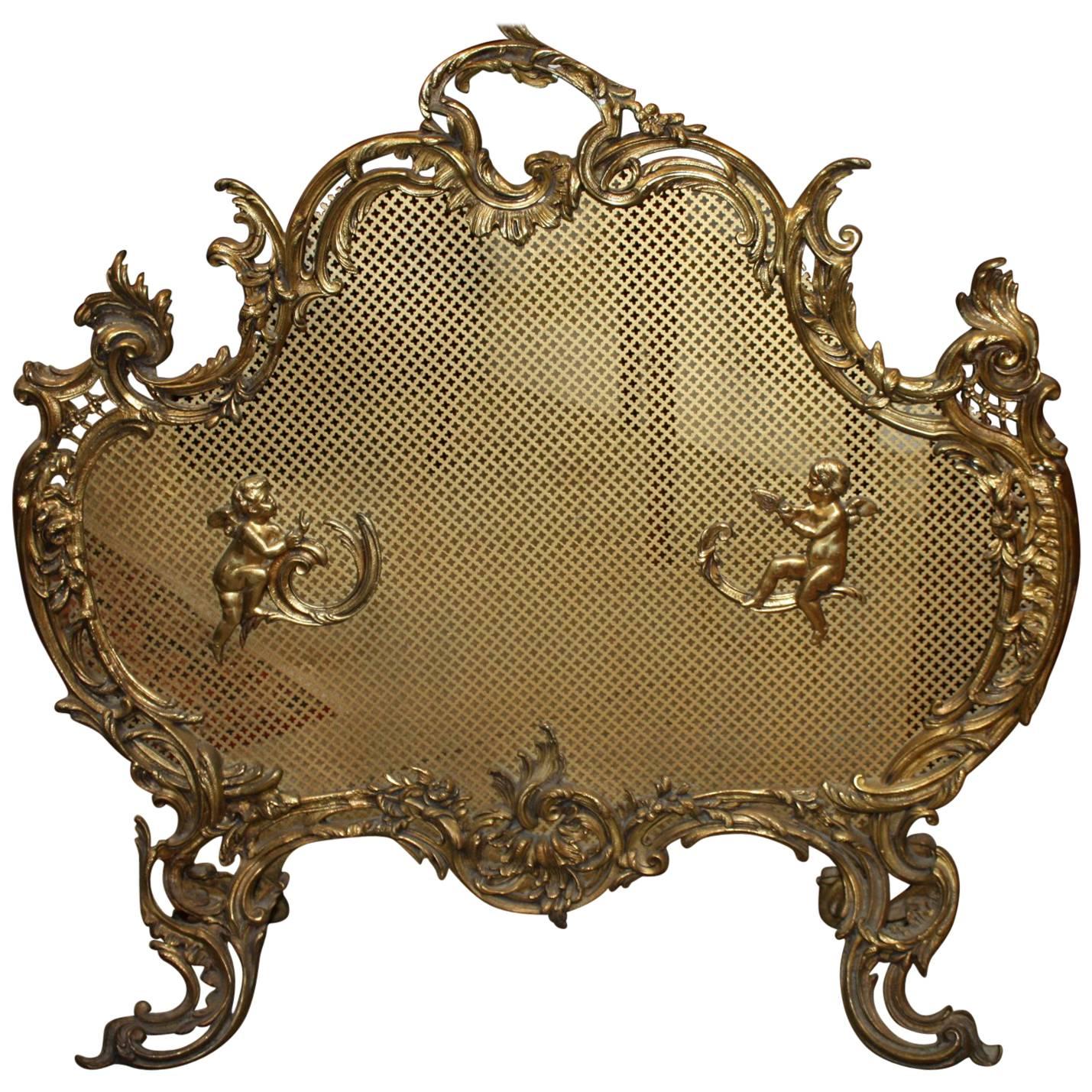 French Gilt Bronze Scroll Fire Place Screen or Fire Screen For Sale