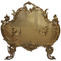 French Gilt Bronze Scroll Fire Place Screen or Fire Screen