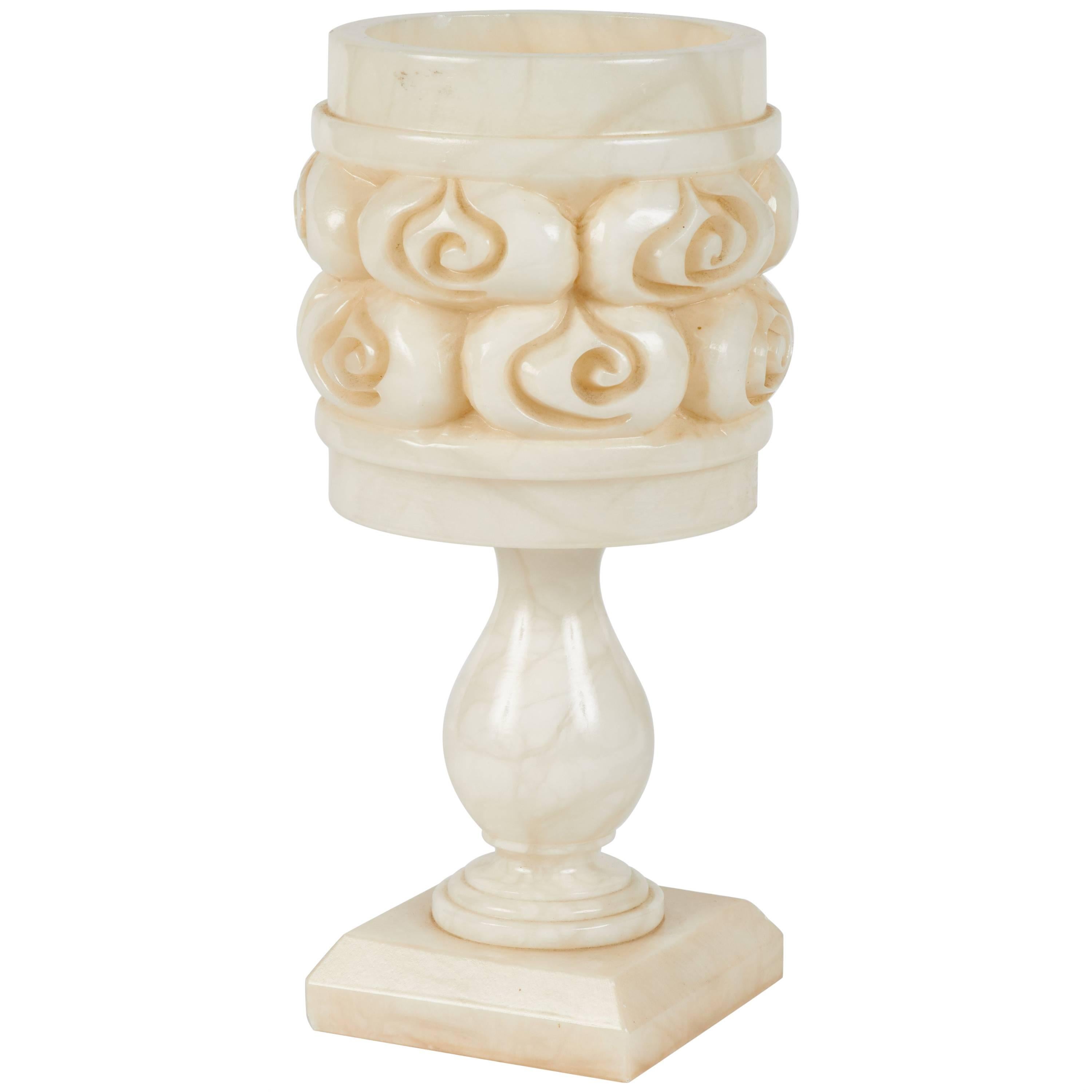 1940s Alabaster Lamp with Rose Carvings from France