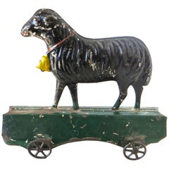 Antique American Tin "Lamb on Platform" Floor Toy by Fallows, circa 1880s