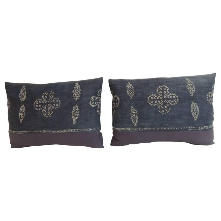 Vintage Blue and White Asian HandBlocked Batik Bolster Pillow at 1stdibs