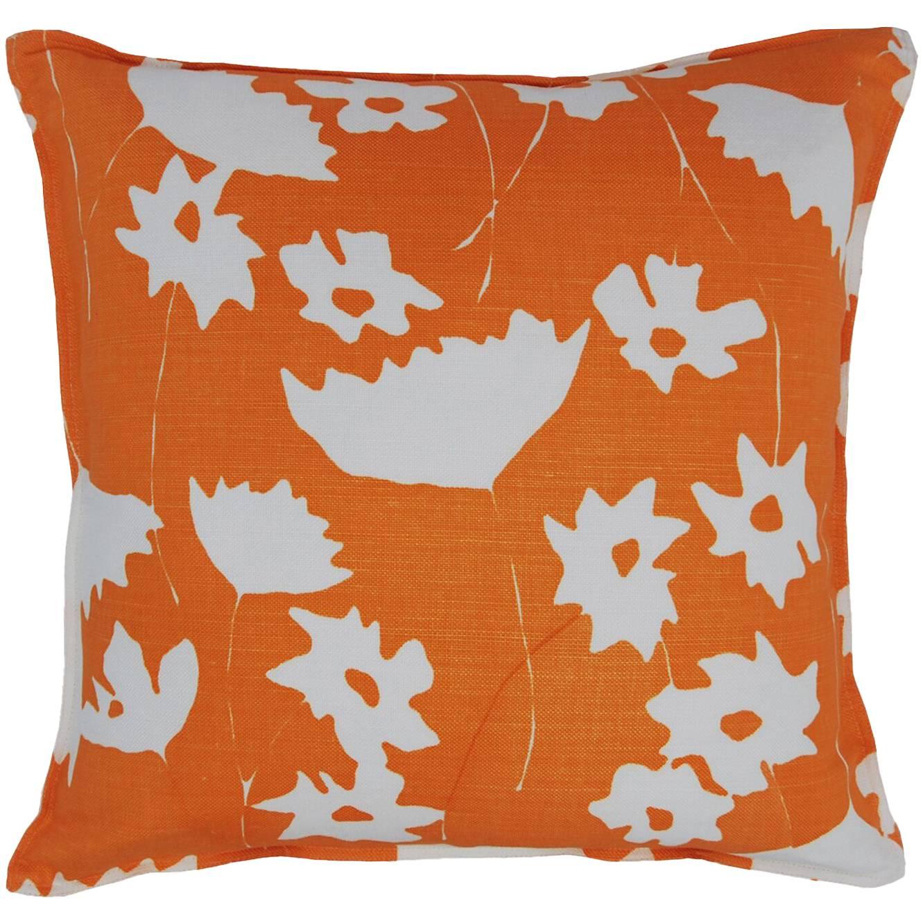 Pumpkin Cosmos on Wheat Cotton Linen Pillow For Sale