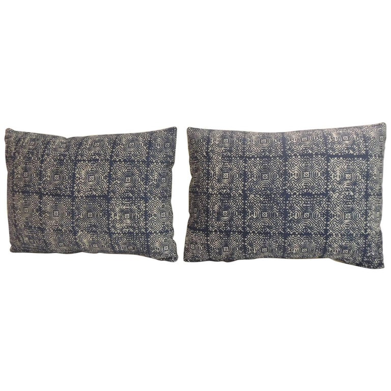 Vintage Blue and White Asian HandBlocked Batik Bolster Pillow at 1stdibs