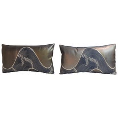 Pair of Silver and Blue Obi Lumbar Decorative Pillows