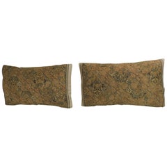 Pair of Persian Antique Textile Lumbar Yellow and Green Decorative Pillows