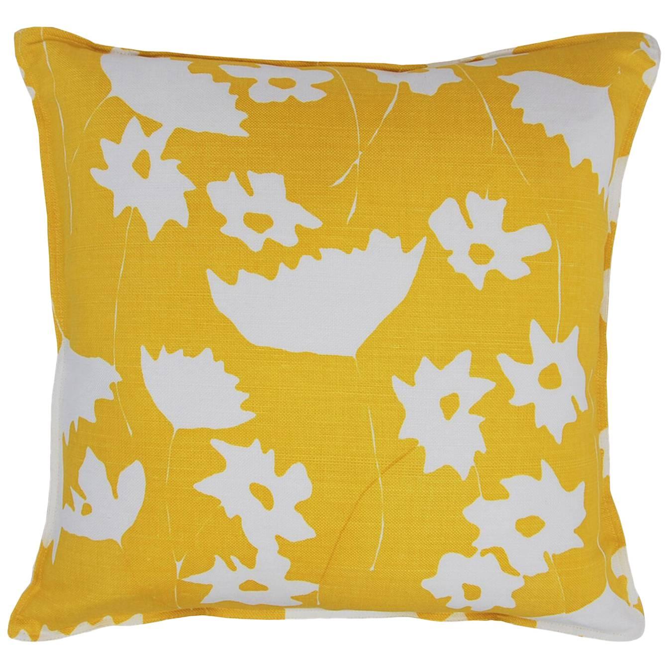 Sunshine Cosmos on Oyster Cotton Linen Pillow For Sale