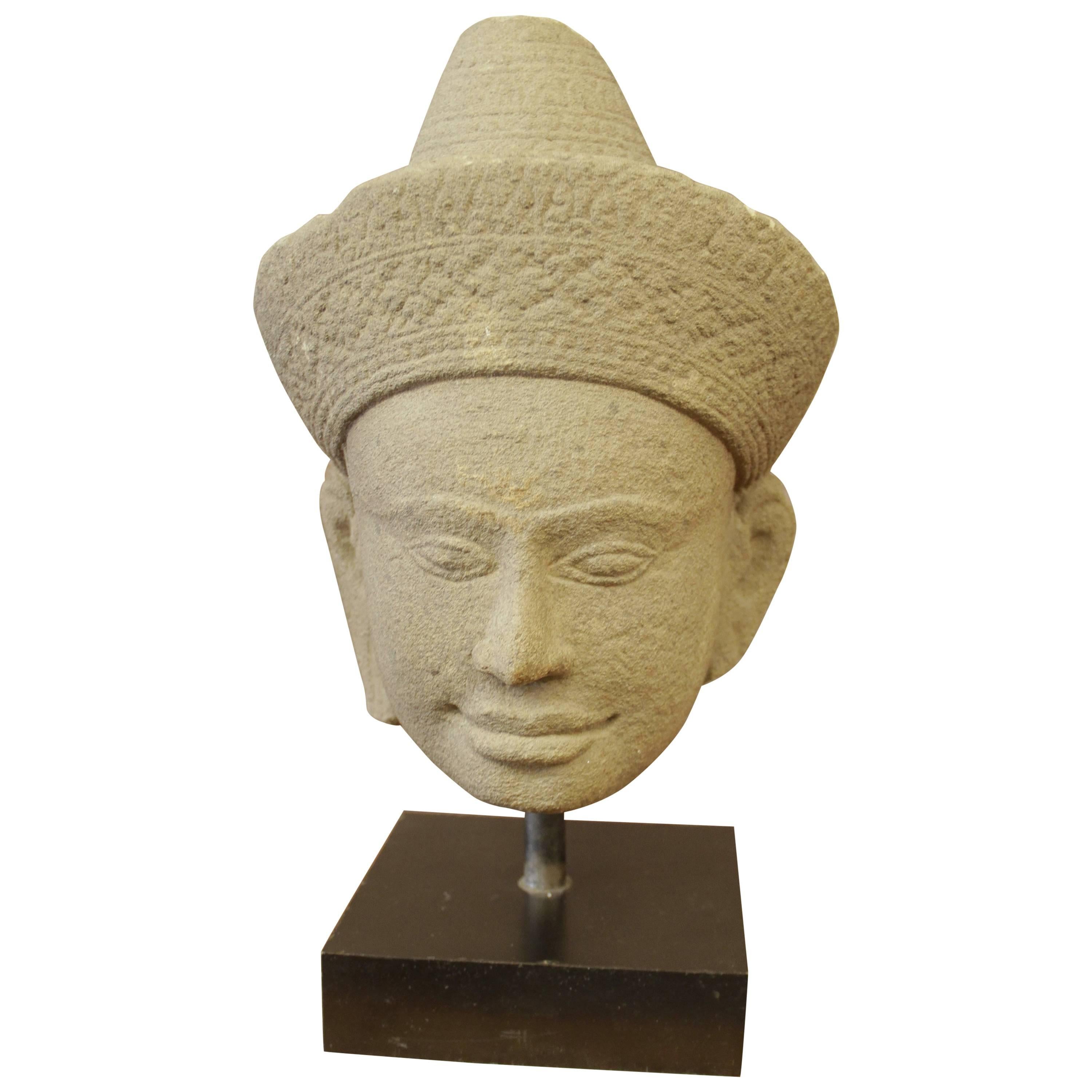 Head of Buddha Sandstone Cambodia For Sale