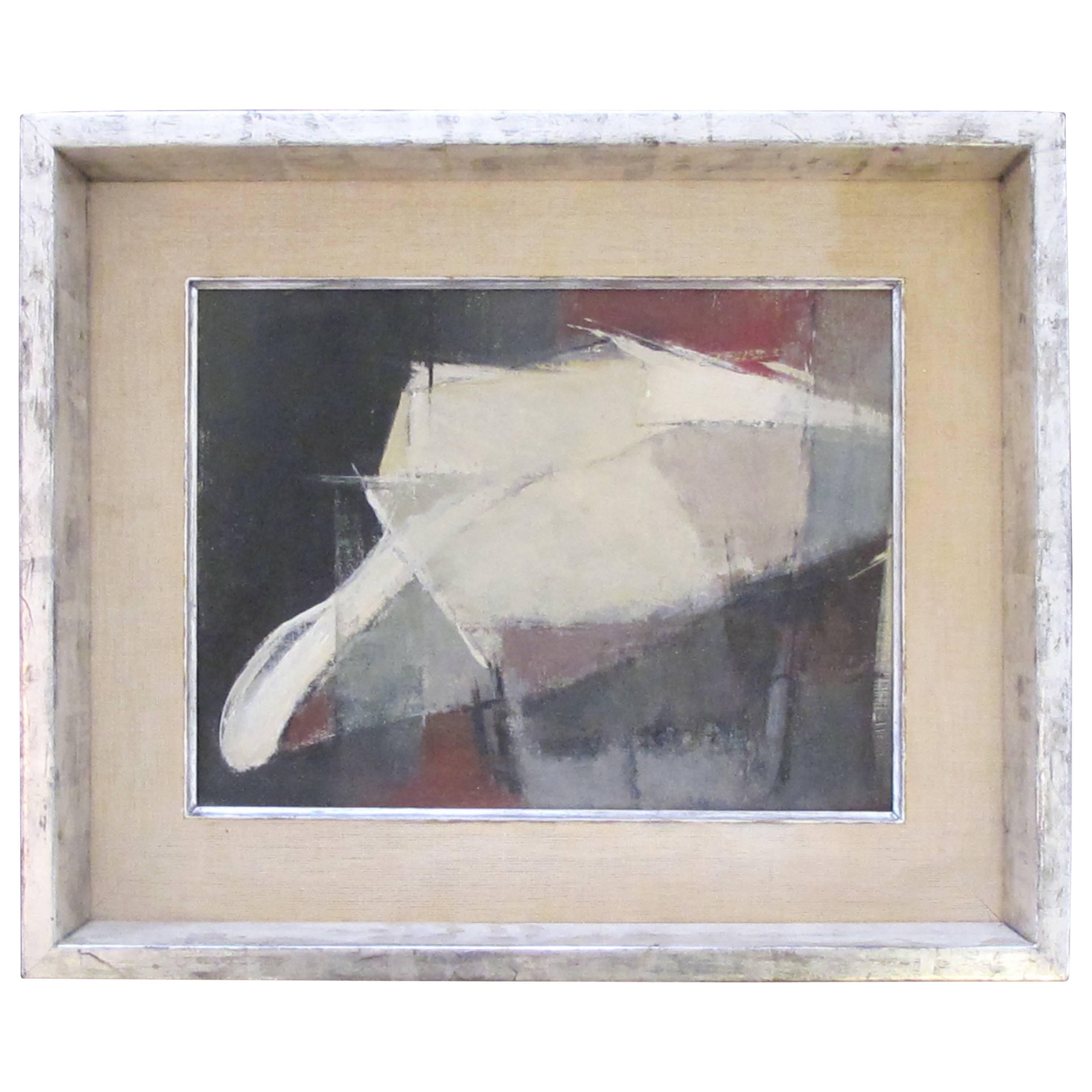 Moody American 1960s Oil Abstract Painting of a Man with a Hat; Signed