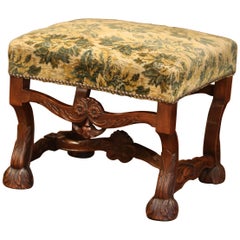 19th Century French Louis XIII Carved Walnut Stool from the Perigord