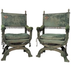 Pair of Curule Form Spanish Large Throne Armchairs