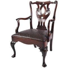 Antique Chinese Open Armchair, Mid-18th Century, Mahogany, Rosewood, Cabriole Legs