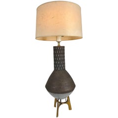 Elusive Lightolier Ceramic and Brass Table Lamp, Italian Pottery