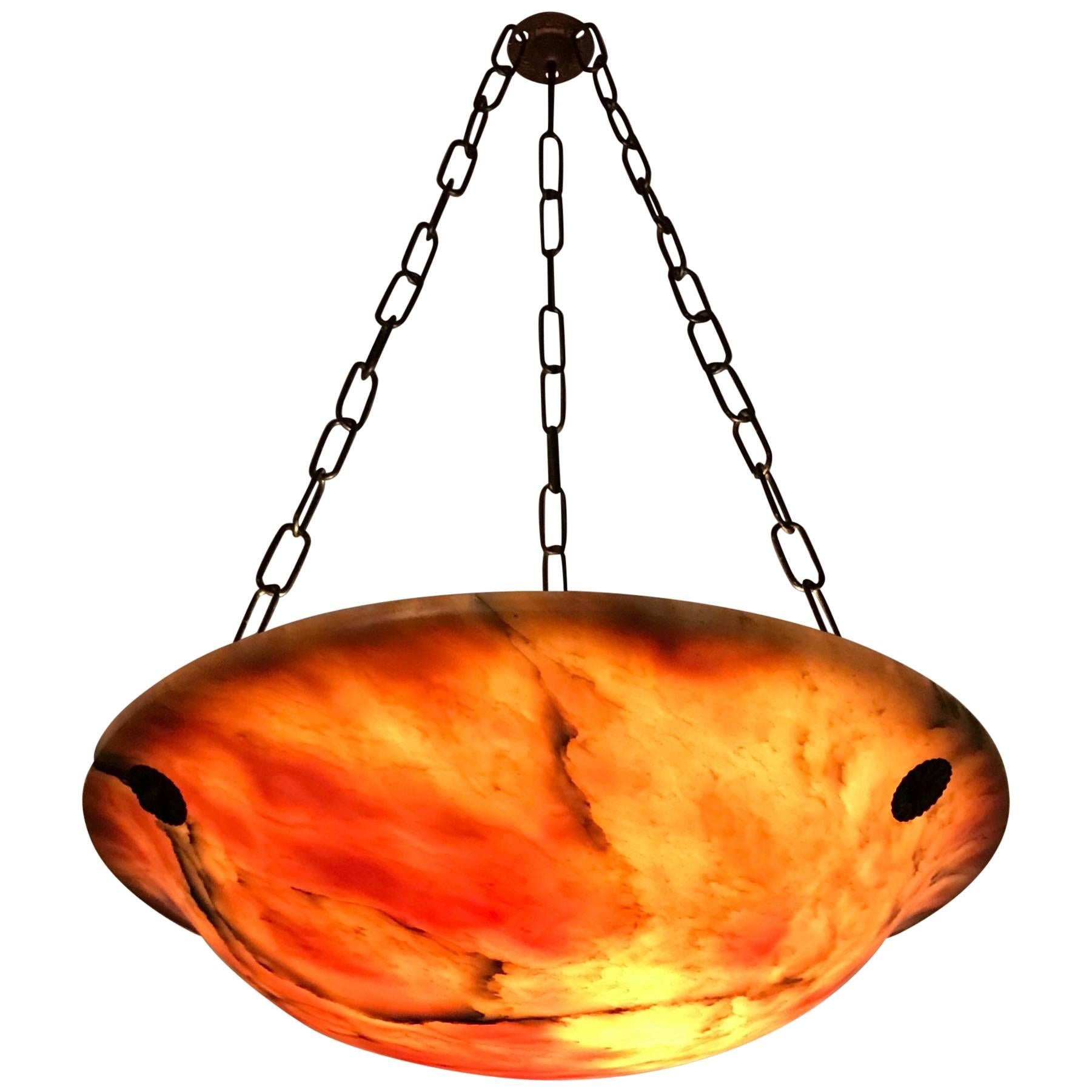 Great Shape, Size and Color 1920s Art Deco Alabaster Pendant Ceiling Lamp