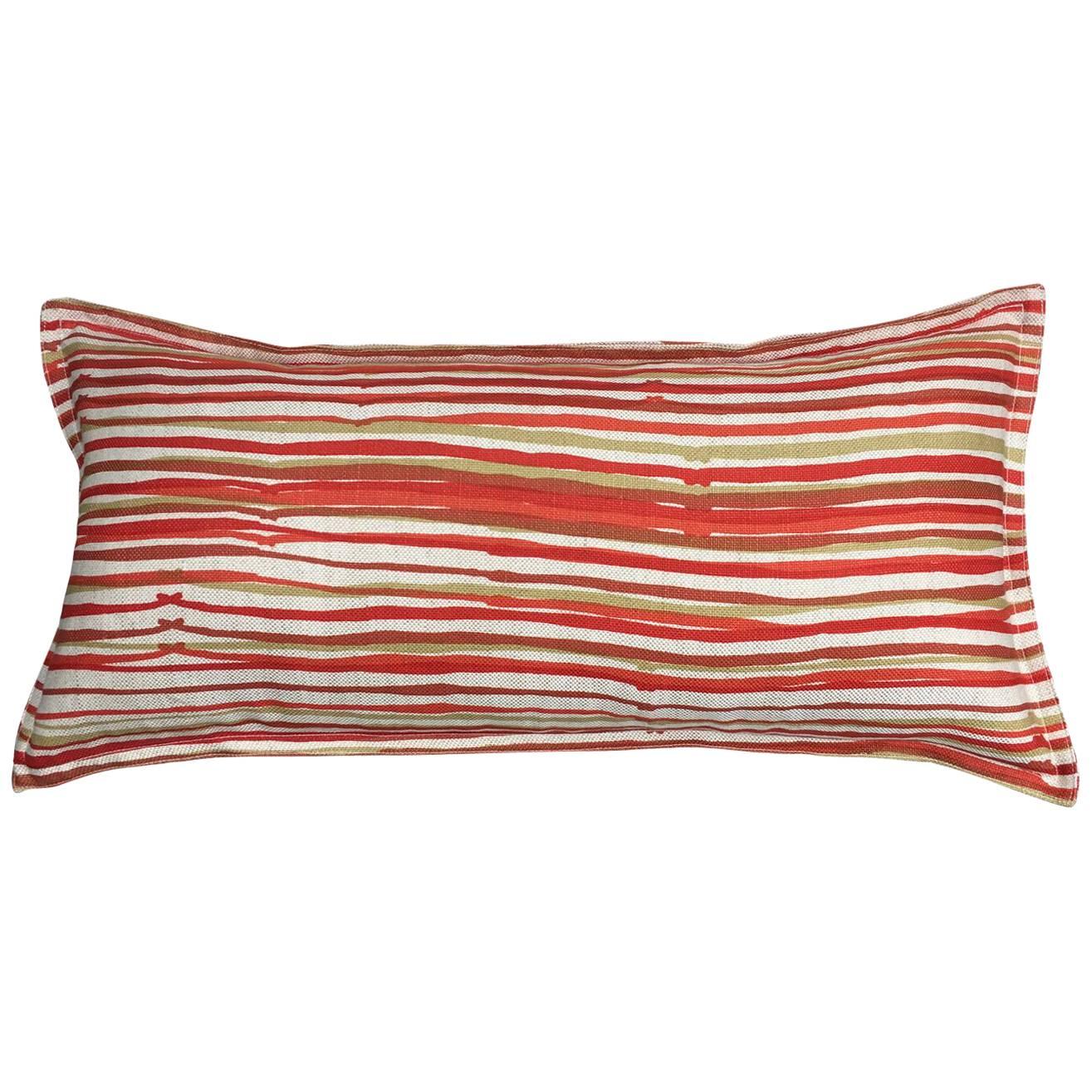 Cayenne Stripe on Wheat Cotton Linen Pillow For Sale