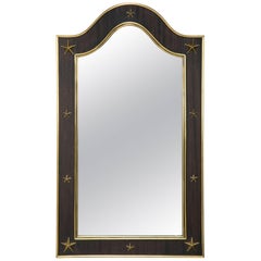 Miroir Jacques Adnet en bois et laiton avec étoiles en laiton