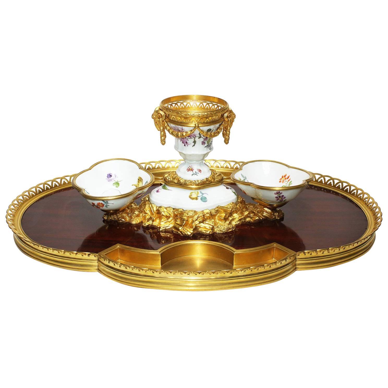 French 19th Century Louis XV Style Gilt-Bronze Encrier Inkwell by Boin Taburet