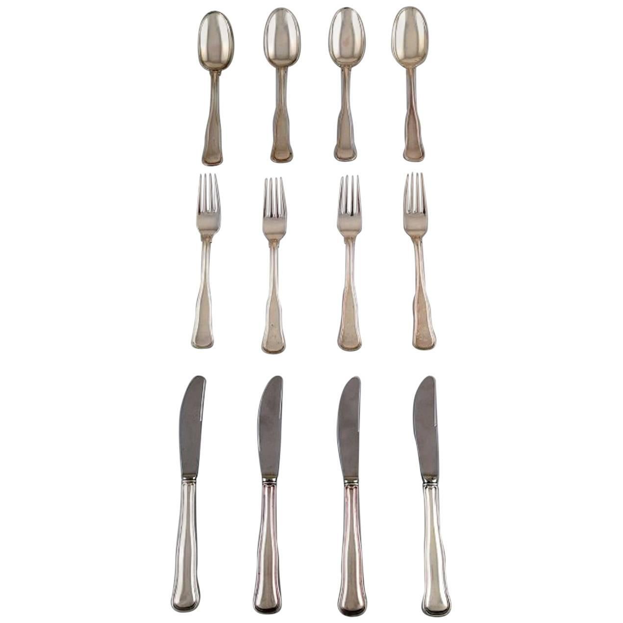 Cohr Old Danish Silver Cutlery for Four Person a Total of 12 Piece For Sale