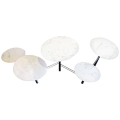 Nada Debs Modern Pebble Coffee Table, 5 White Marble Tops, Stainless Steel Legs