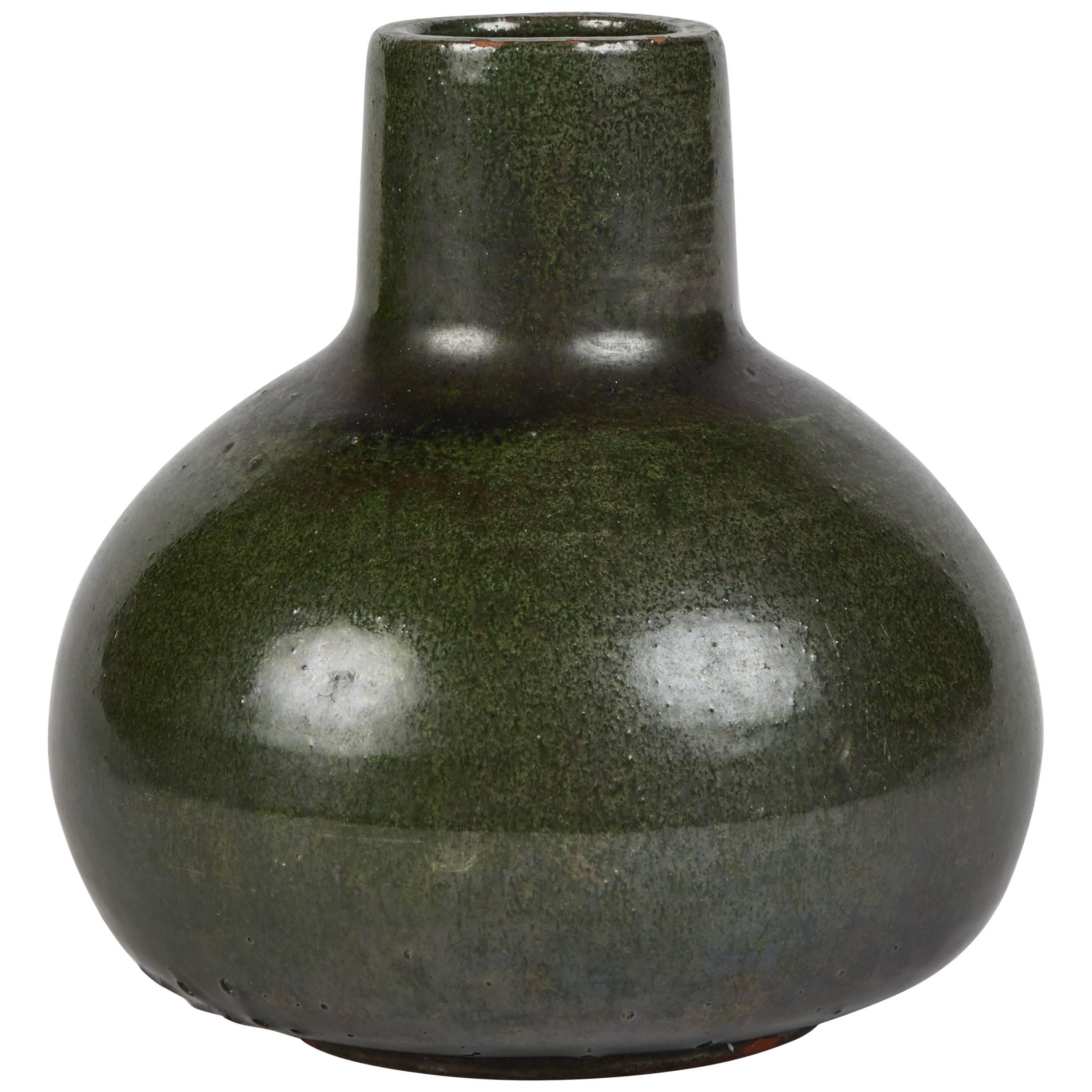Mid-Century Hunter Green Glazed Vase from England