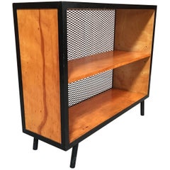 Vintage 1950s Vista Furniture Co. Birch and Mesh Metal Bookcase