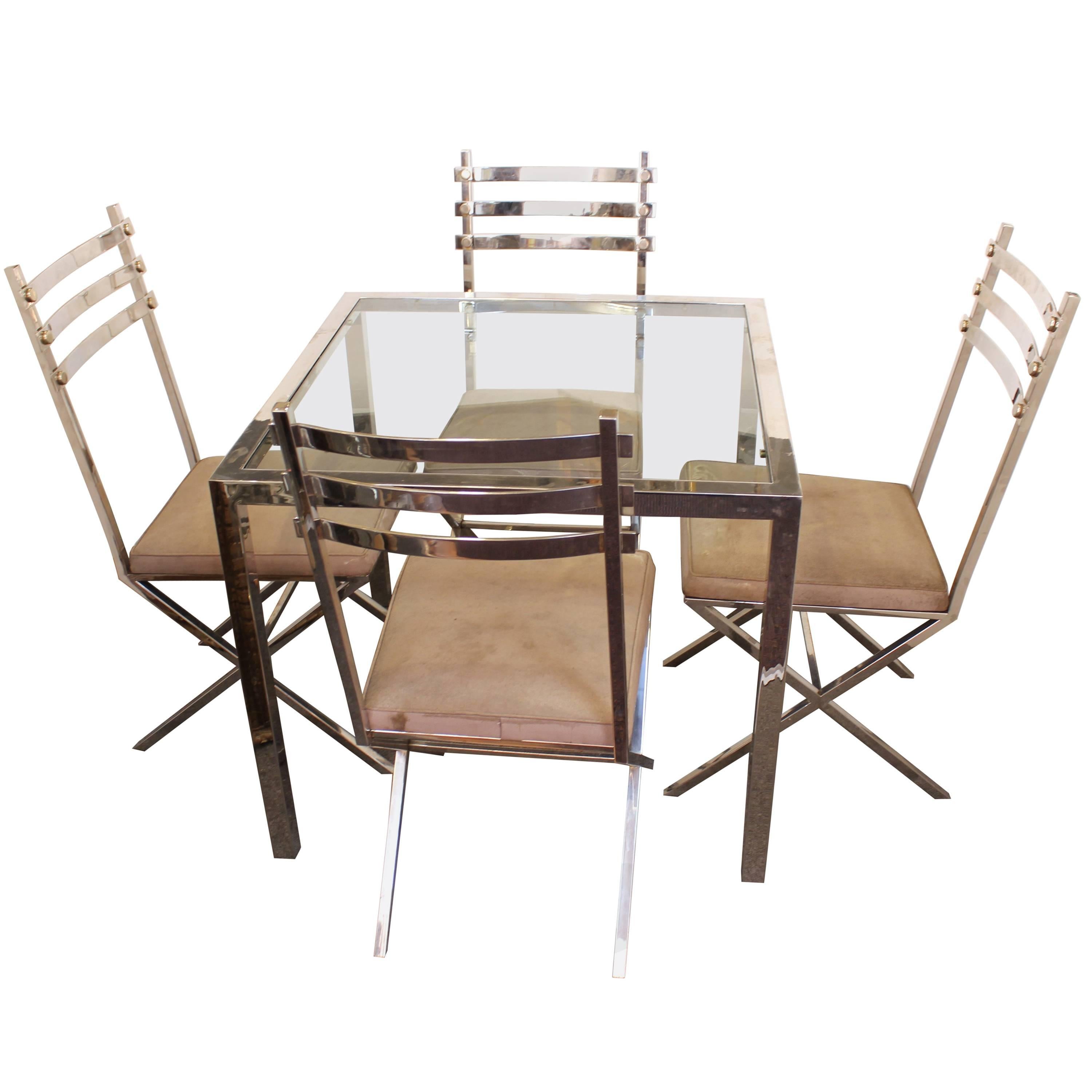 Mid-Century Chrome Chairs and Table in Style of Milo Baughman For Sale