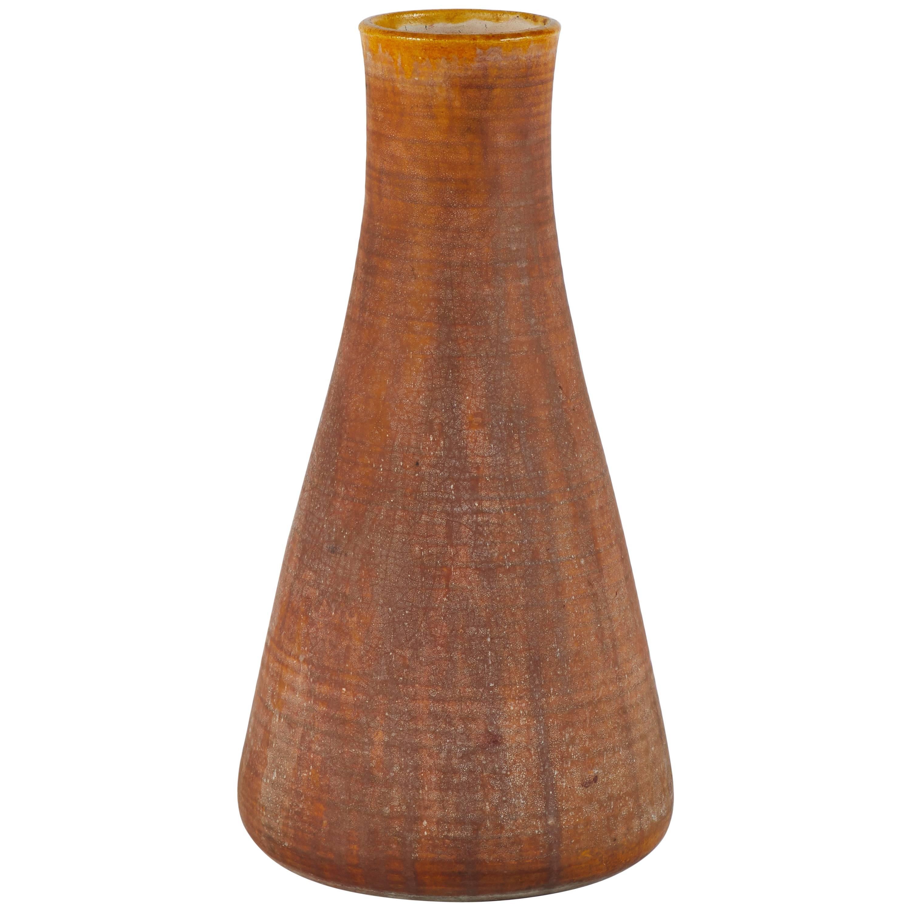 1930s Pottery Vase with Natural Orange Exterior and Glazed Interior from France