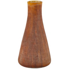 1930s Pottery Vase with Natural Orange Exterior and Glazed Interior from France