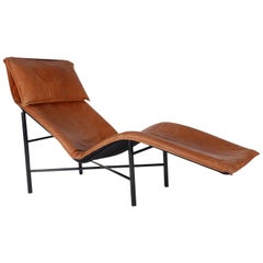 Midcentury Danish Modern Brown Leather Chaise Lounge Chair by Tord Björklund